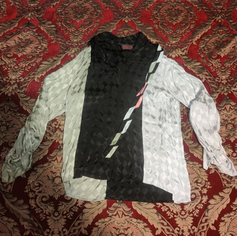 Vollbracht Futuristic Retro Designer Checkered Button Up With Necktie